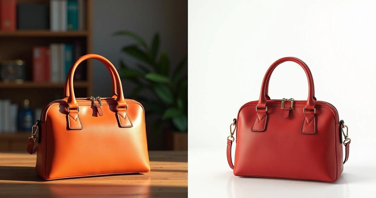 Comparação entre foto profissional e foto amadora de um produto na mesa 