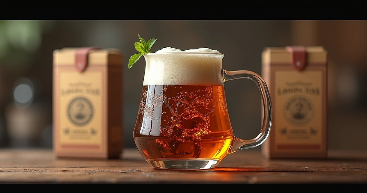 Produto moderno com embalagem vintage ao fundo