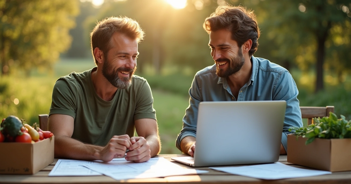 Reunião de produtor rural com empresário analisando planilha 