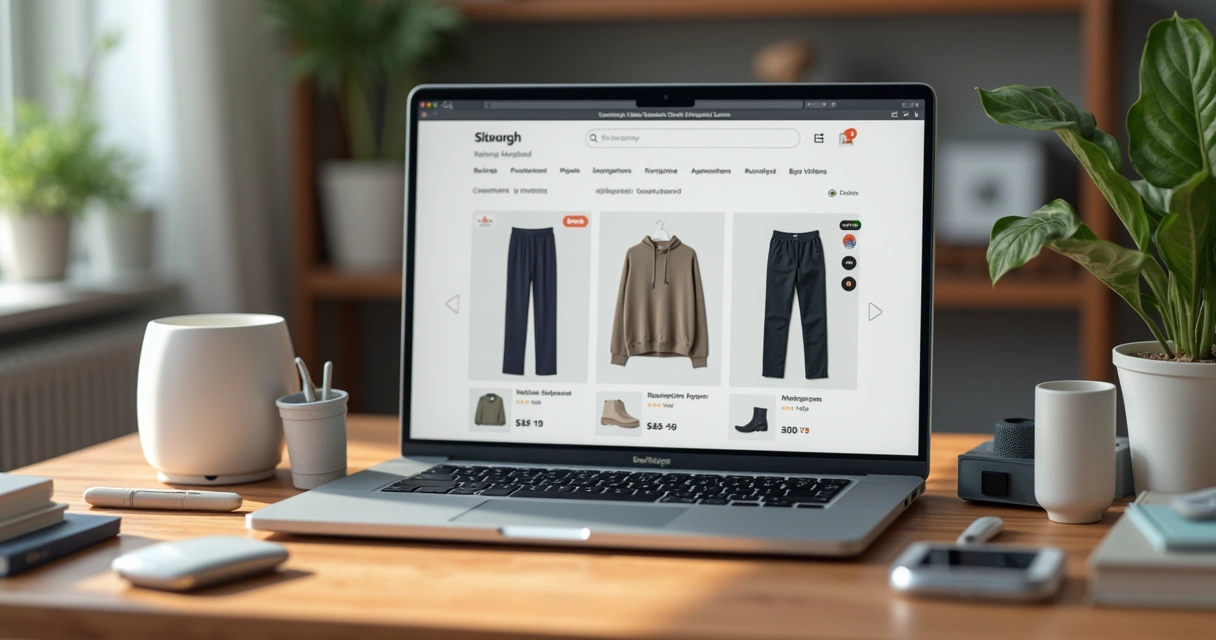 Mesa com produtos variados anunciados em marketplace online
