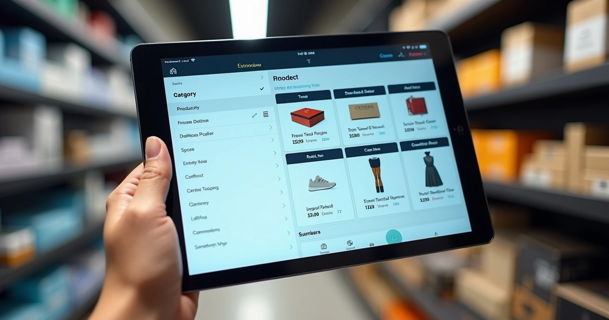 Cadastro digital de produtos em tela com itens variados 