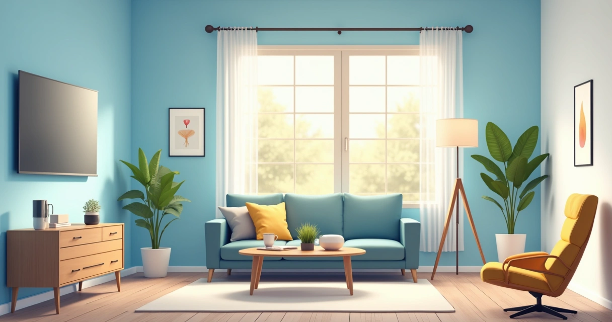 Itens tecnológicos para casa, iluminação e gadgets em ambiente doméstico moderno 