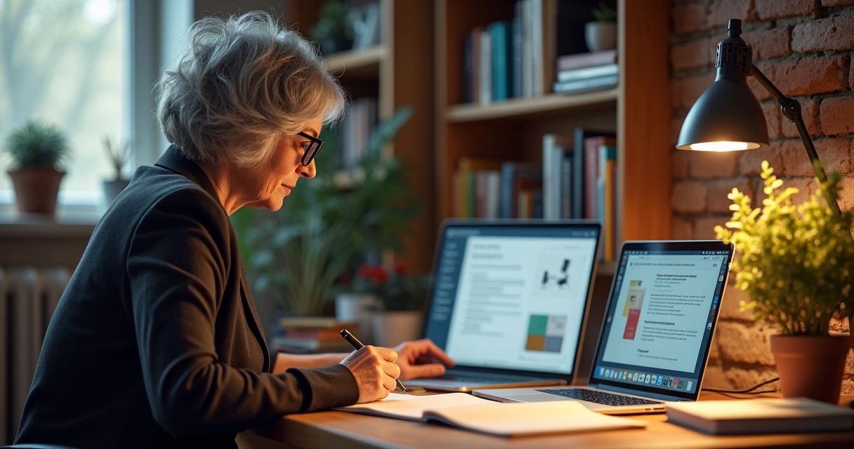 Criação de produtos digitais por mulher madura 