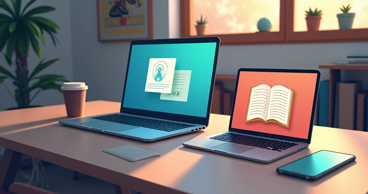 Elementos de cursos, ebooks e podcasts em ambiente virtual