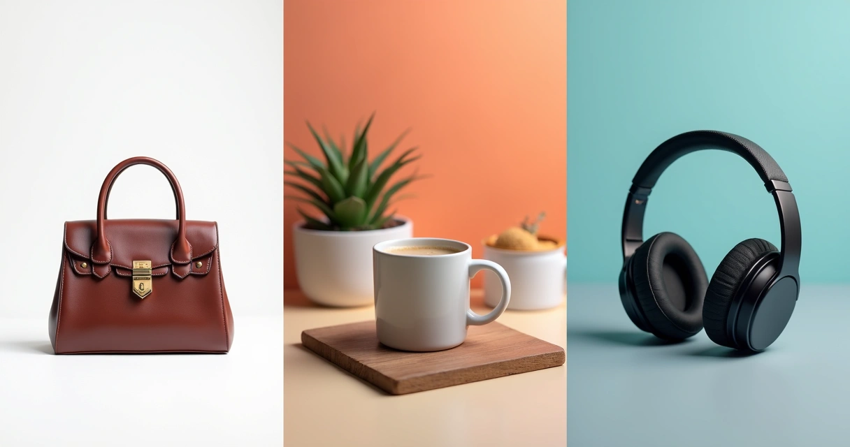 Produtos em diferentes fundos aplicados por IA 