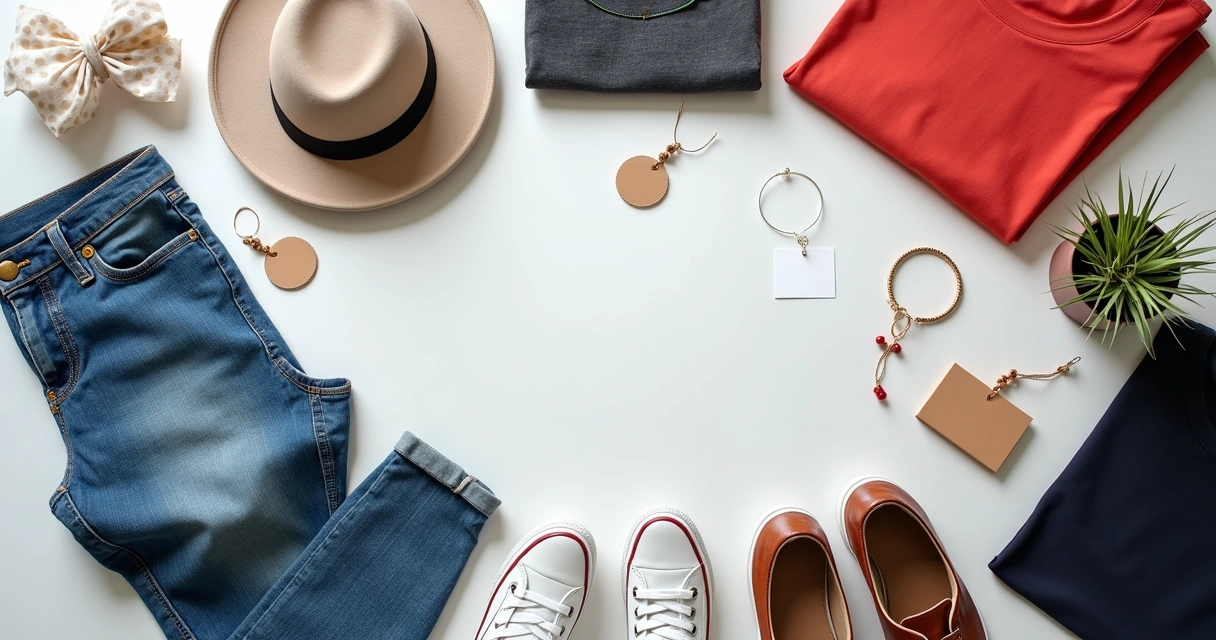 Diferentes peças de moda para ecommerce em fundo branco