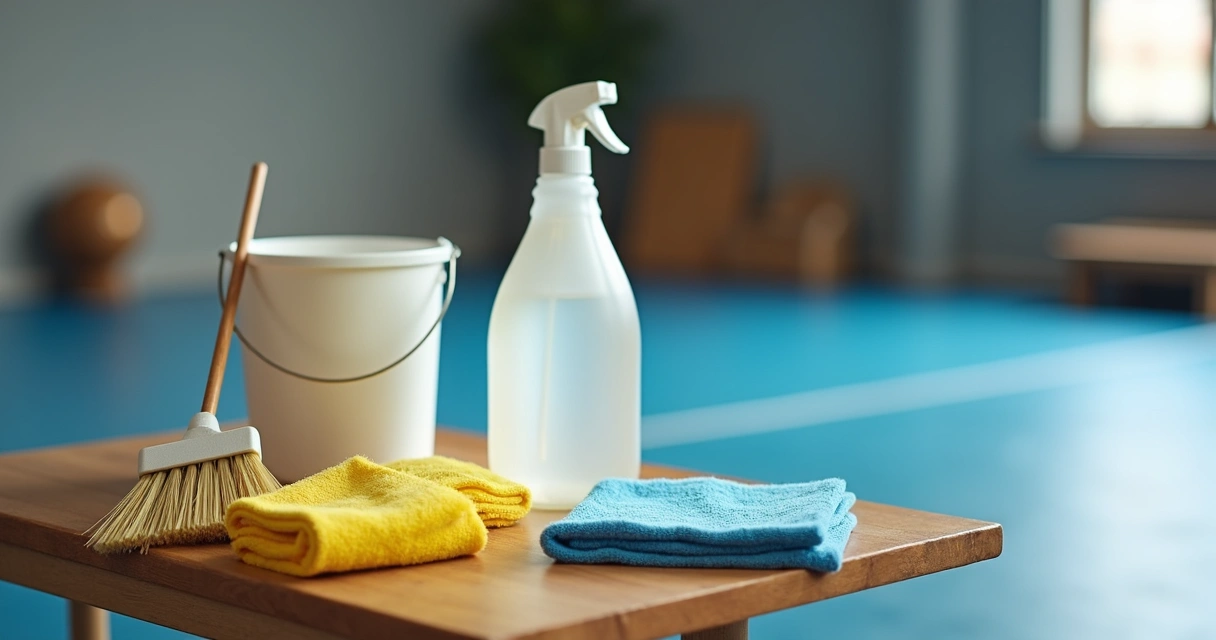 Produtos e utensílios para limpeza de piso de borracha 