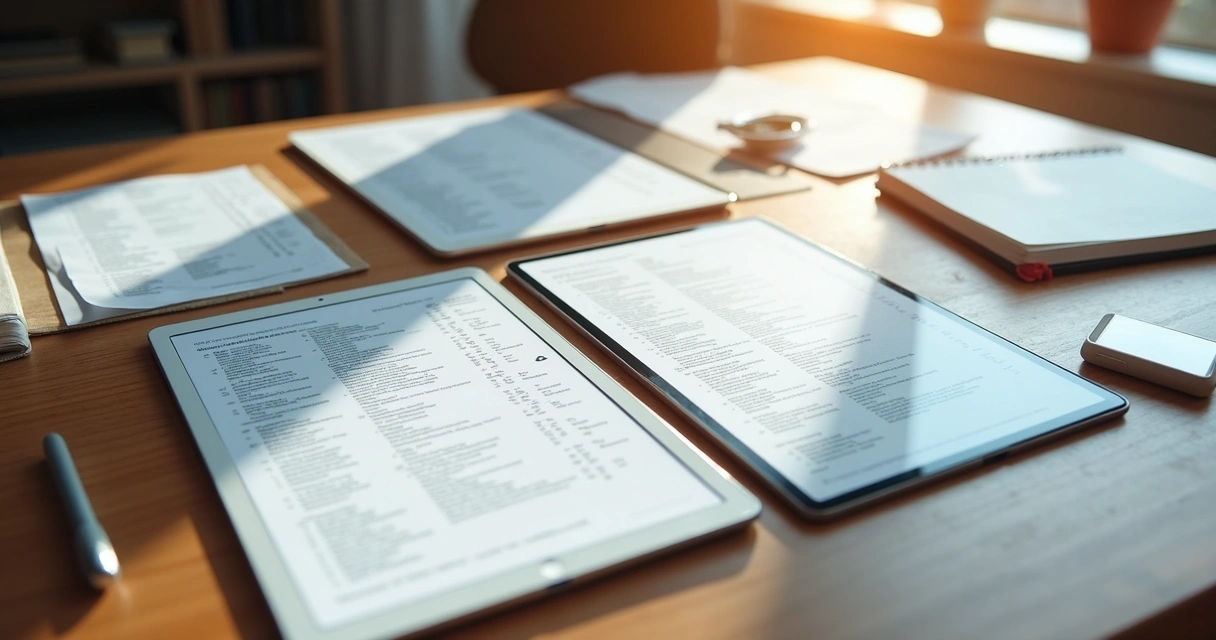 Materiais digitais como eBooks, apostilas e checklists organizados sobre uma mesa 