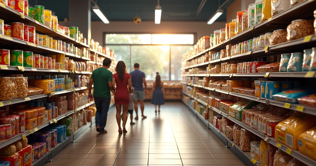Produtos tradicionais em mercado brasileiro de Orlando, como pão de queijo, goiabada e feijão 