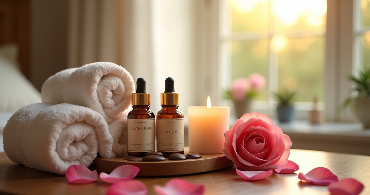 Produtos para casal organizados para um momento relaxante