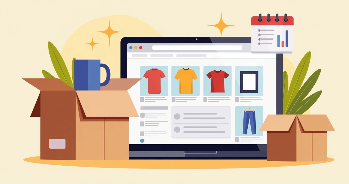 Produtos personalizados prontos para envio em embalagens ao lado de um computador