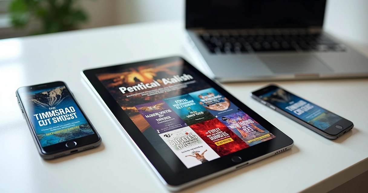 Diversos ebooks digitais em telas diferentes 