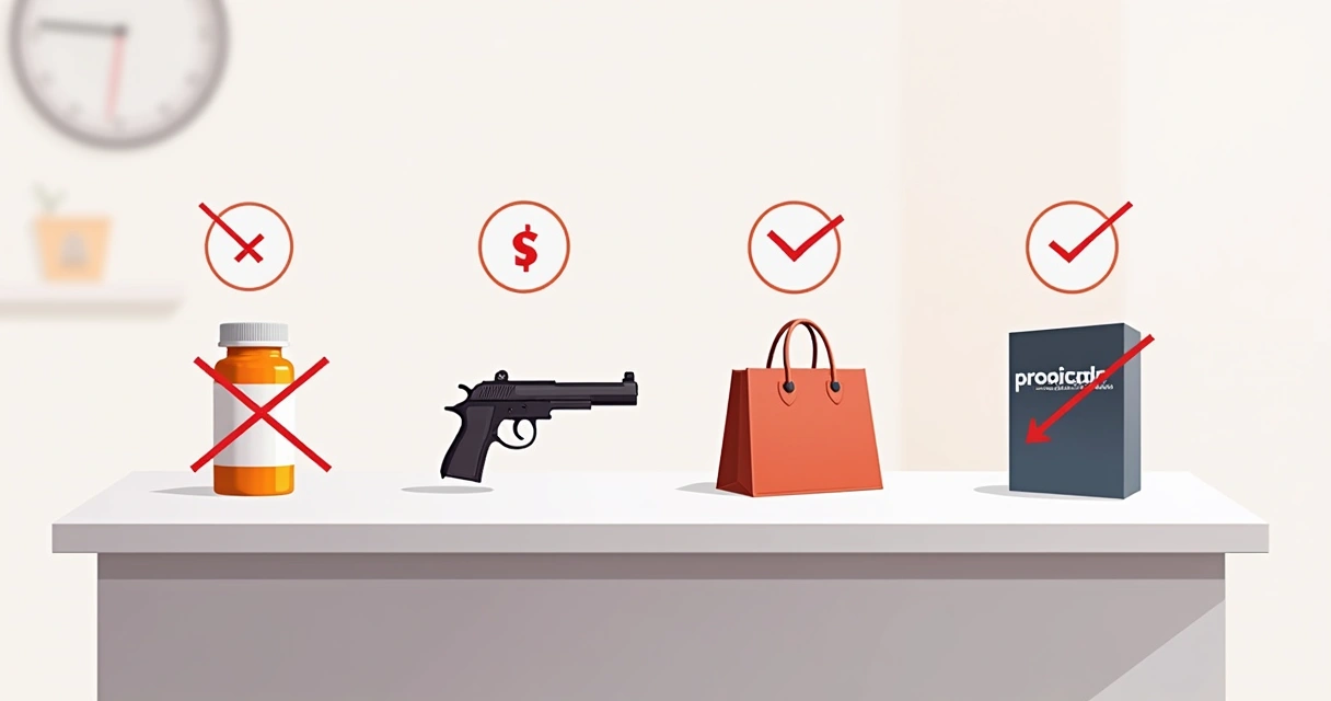 Ilustração mostrando produtos proibidos em dropshipping 
