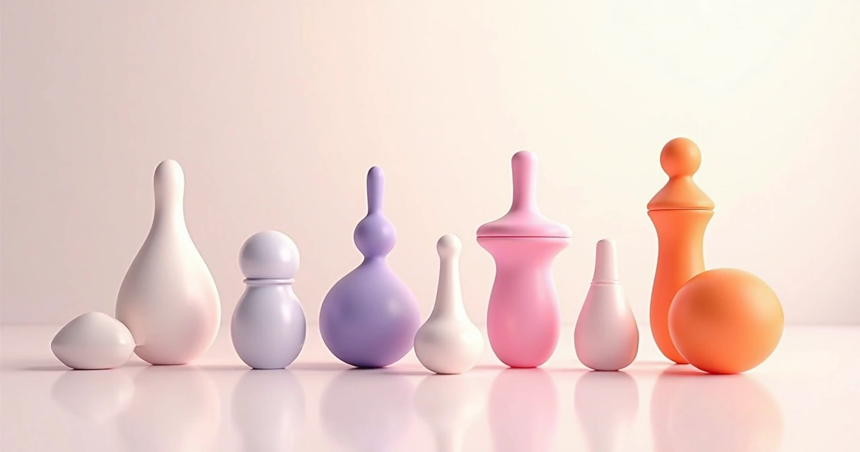 Diversos sex toys em materiais diferentes organizados juntos em uma superfície clara 