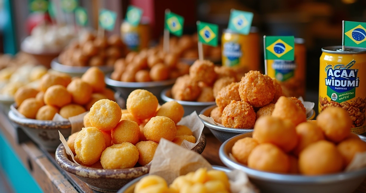 Produtos típicos brasileiros em uma banca de mercado em Orlando 