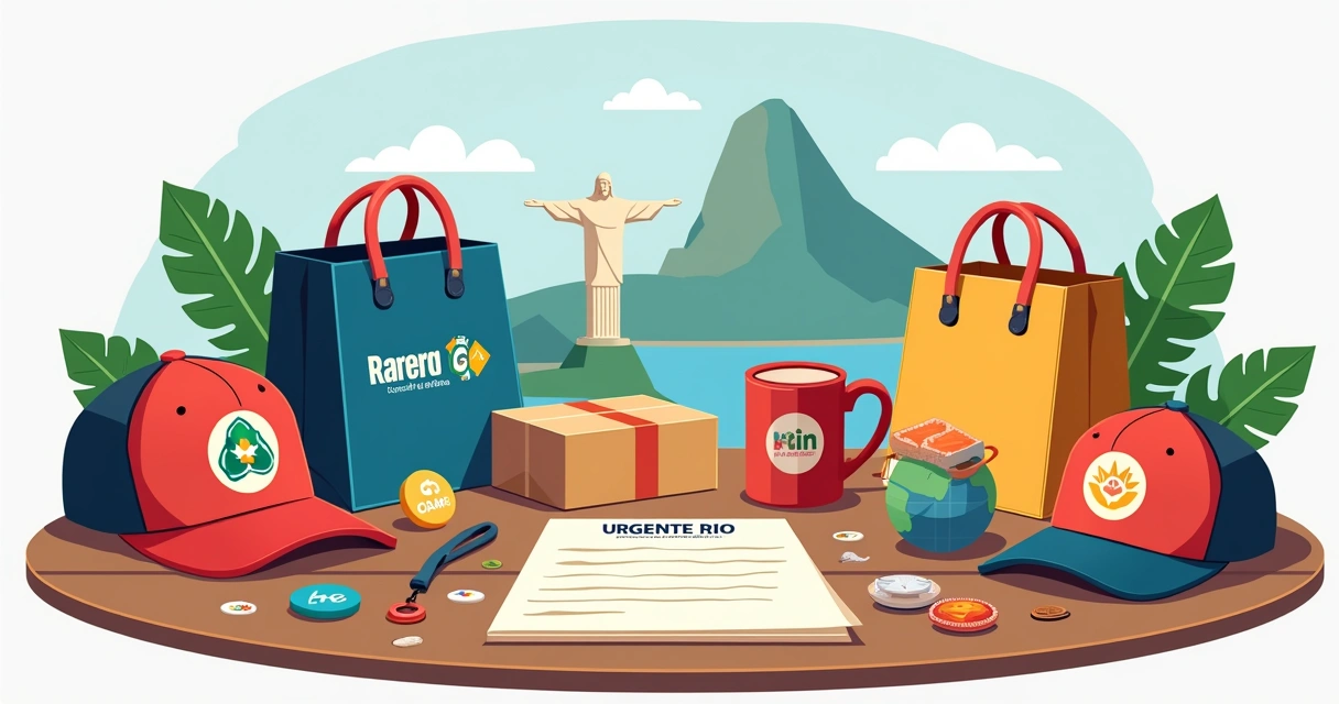 Itens personalizados como bonés, ecobags e canecas para eventos rápidos 