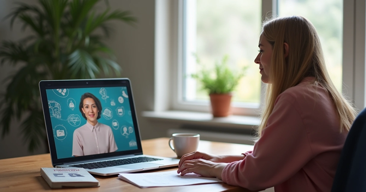 Professor assiste treinamento sobre IA no computador