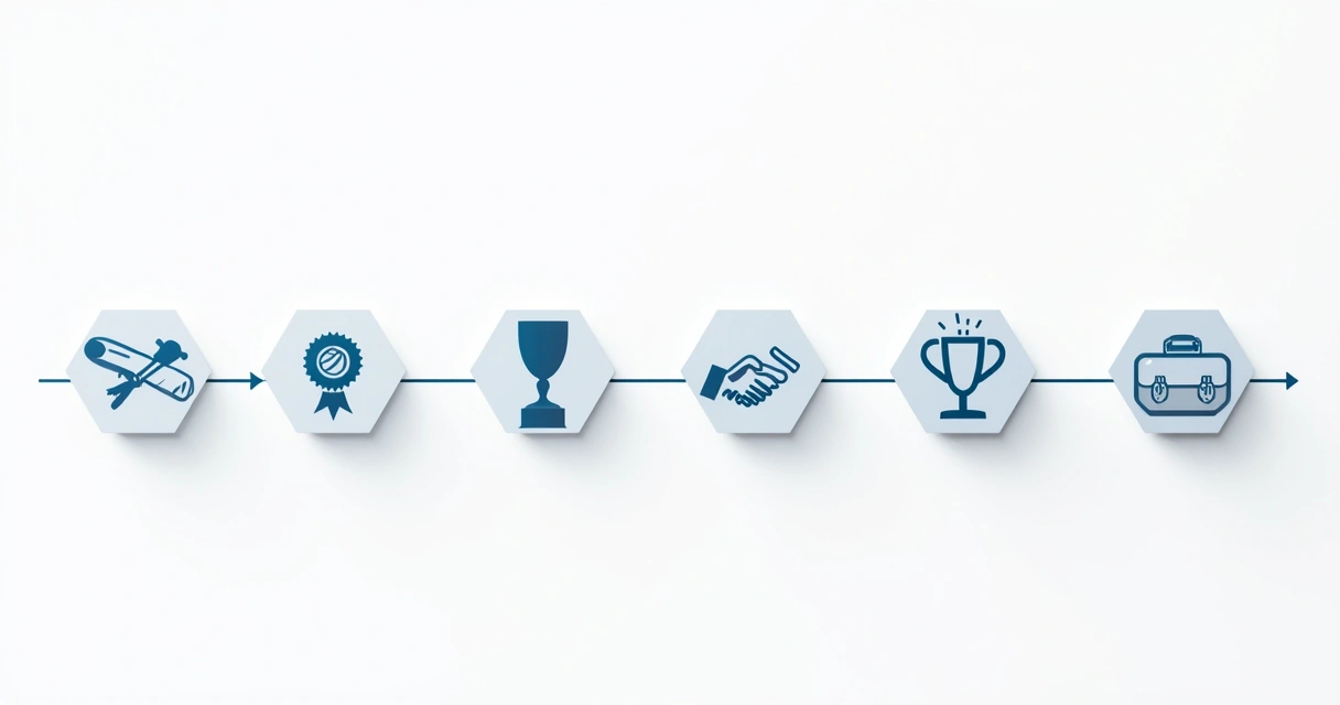 Timeline of professional achievements with icons