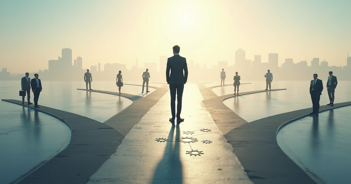 Person standing before branching paths symbolizing career choices and hidden patterns 