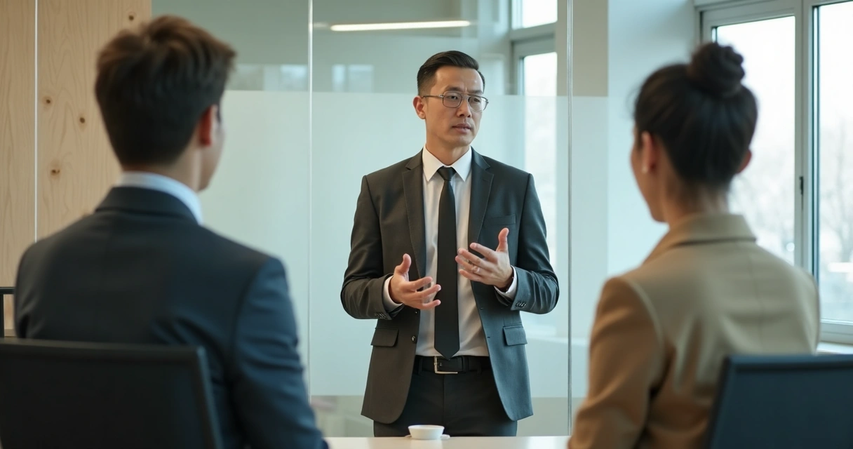 Professional speaking calmly while setting a boundary at work 