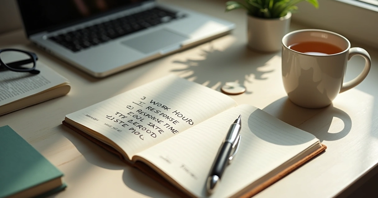 Professional writing limits in a notebook at a desk