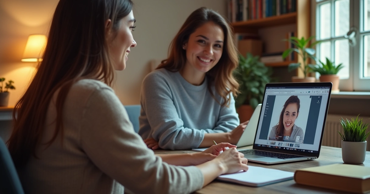 Professor dando aula online por notebook para estudante em casa 