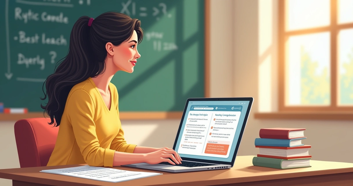Professor digitando em notebook para criar atividades de leitura 