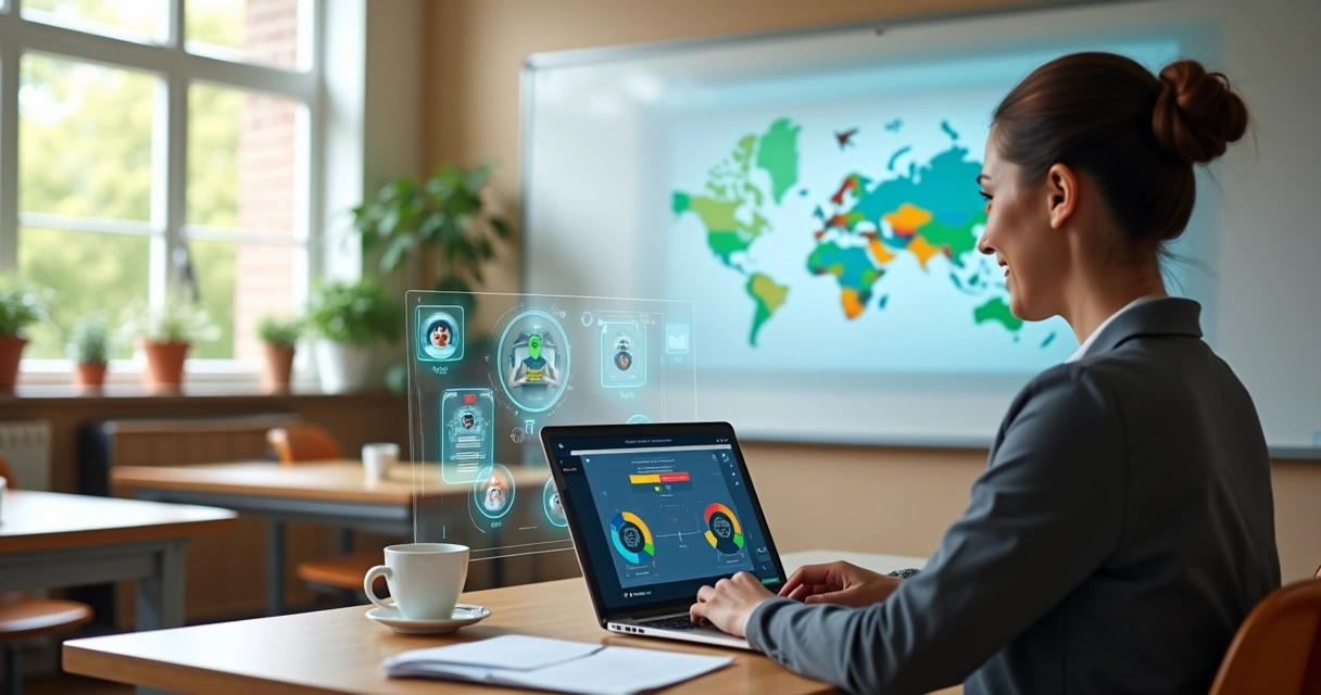 Professor analisa tela com planejamento de aula IA 