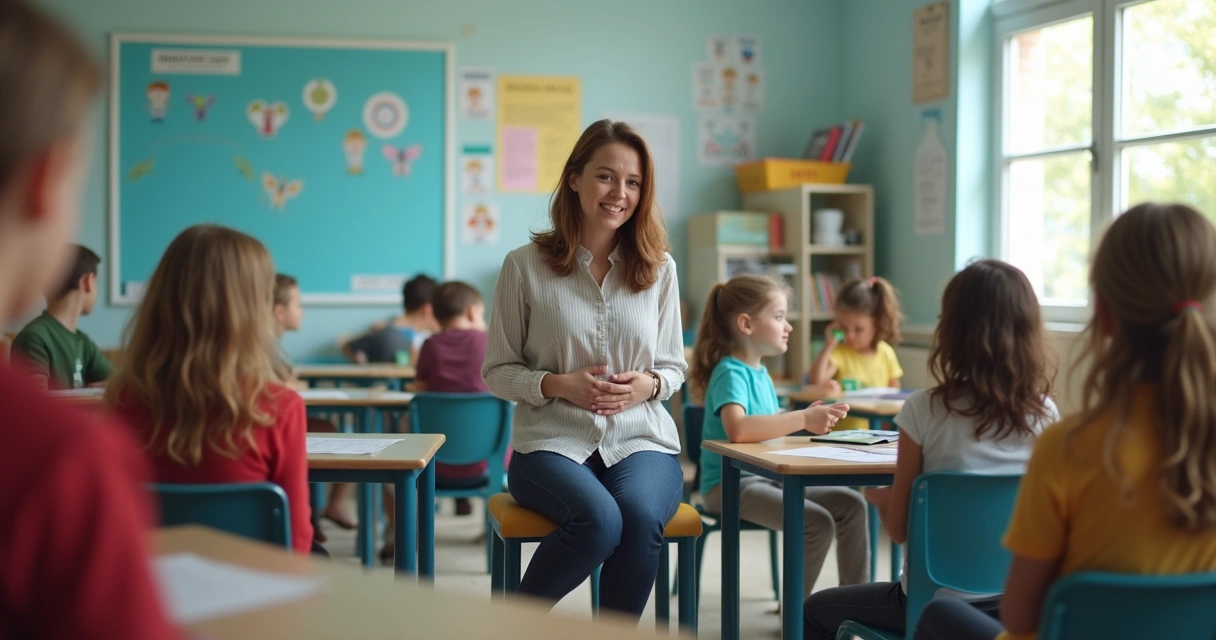 Professor orientando meditação breve com estudantes