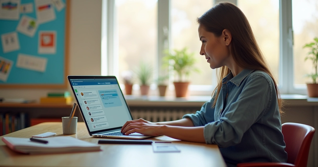Professor utilizando computador para criar plano de aula com auxílio de inteligência artificial 
