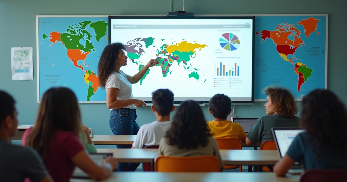 Professor usando tecnologia em sala de aula