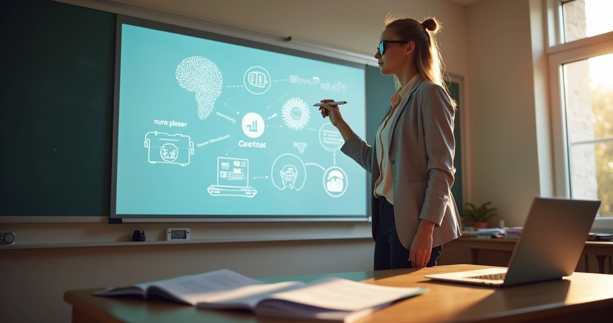 Professor usando inteligência artificial em lousa digital 