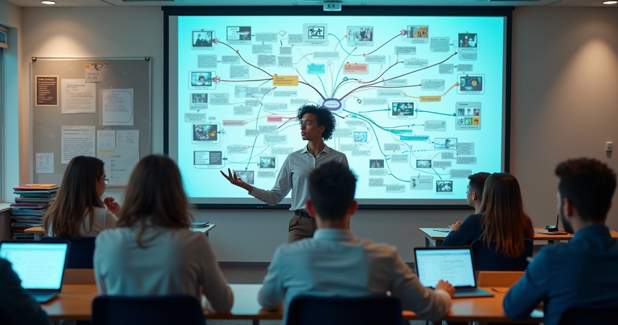 Professor criando mapa mental interativo online 