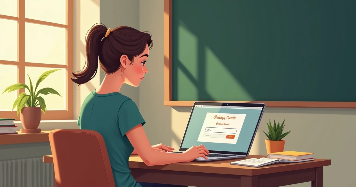 Professora da rede pública ao computador acessando ChatGPT 