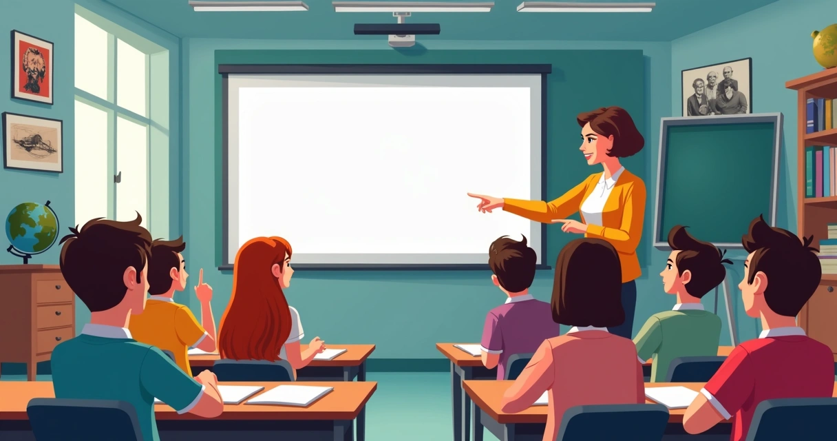 Professores e alunos assistindo a um filme em sala de aula 