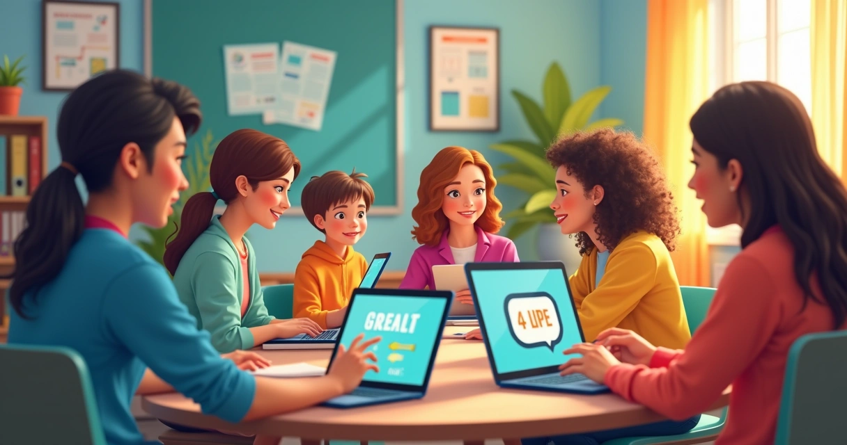 Professores em sala de aula utilizando computadores com o Canva 