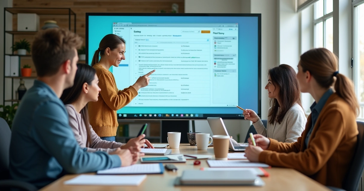 Professores revisando e compartilhando plano de aula digital 