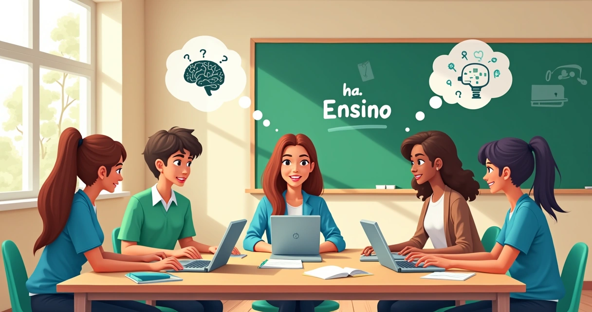 Professores reunidos discutindo inteligência artificial em uma sala de aula 
