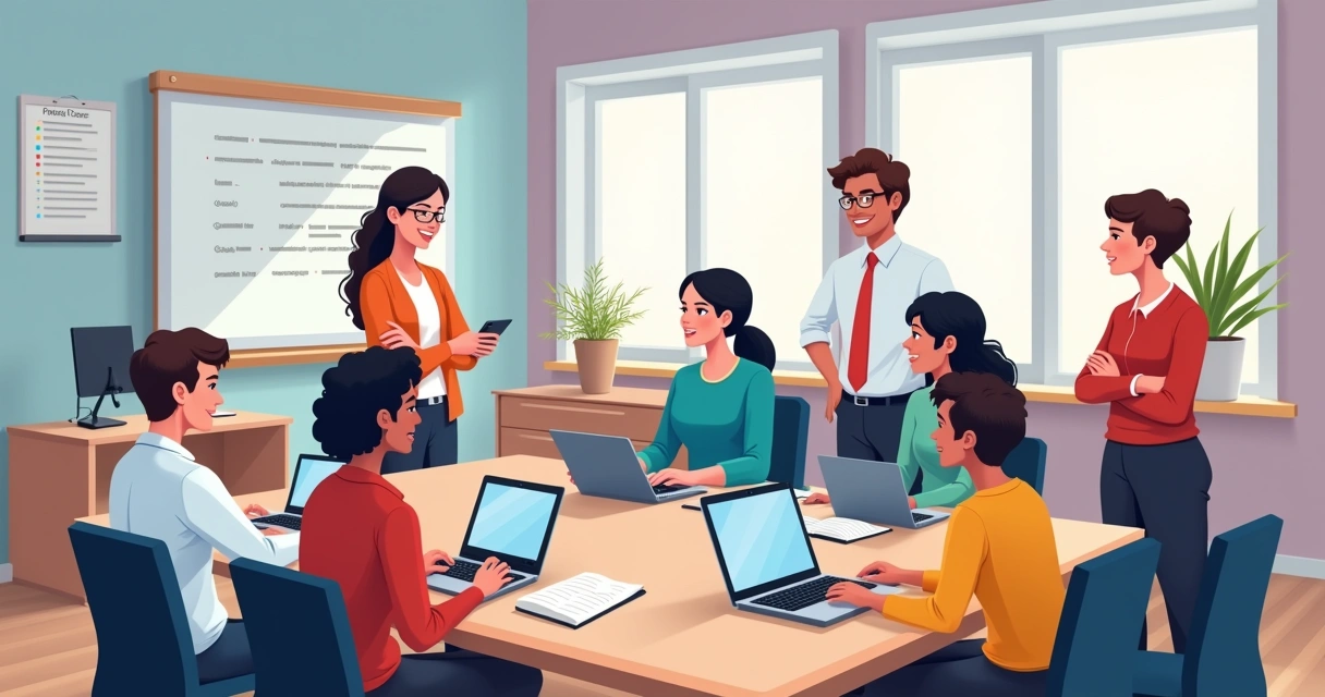 Professores em treinamento de IA na escola 