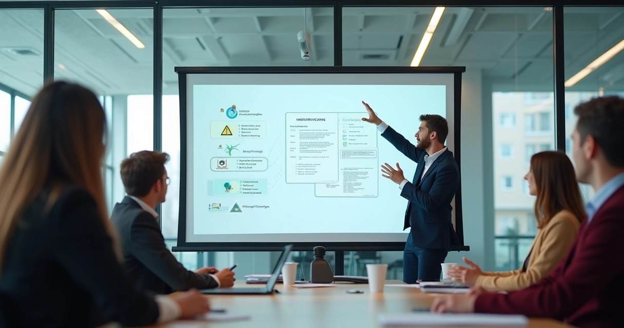 Equipe de professores aprendendo sobre microcertificados em sala moderna. 