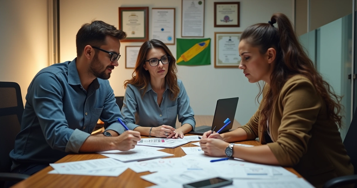 Profissionais de contabilidade revisando documentos fiscais juntos