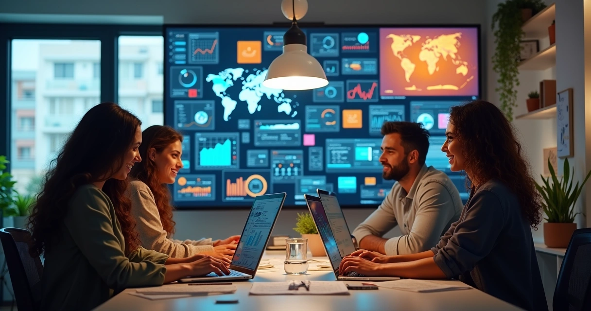 Equipe multicultural de comunicação trabalhando em computadores 