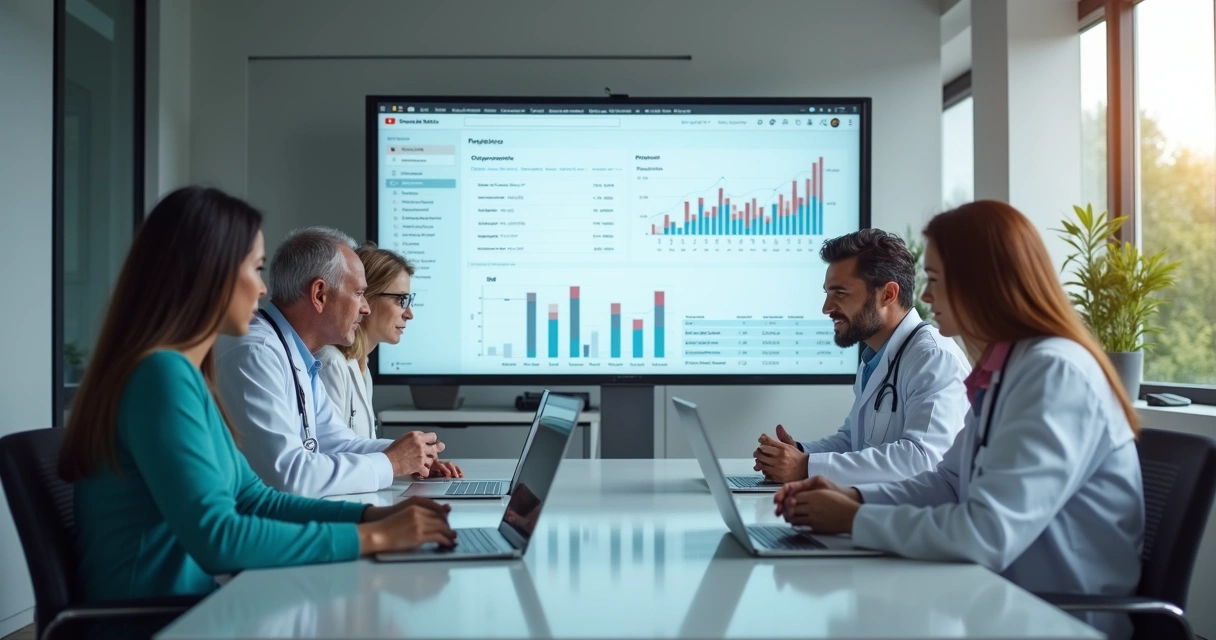 Profissionais de saúde analisando dados de YouTube 