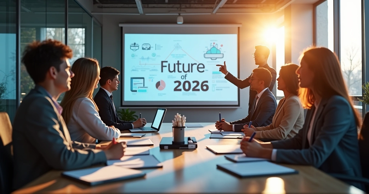 Profissionais conversando em uma mesa sobre o futuro da IA 