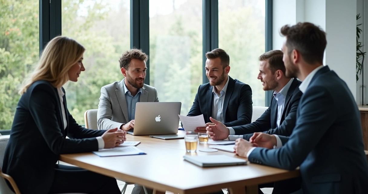 Profissionais de diferentes áreas reunidos em mesa de trabalho 
