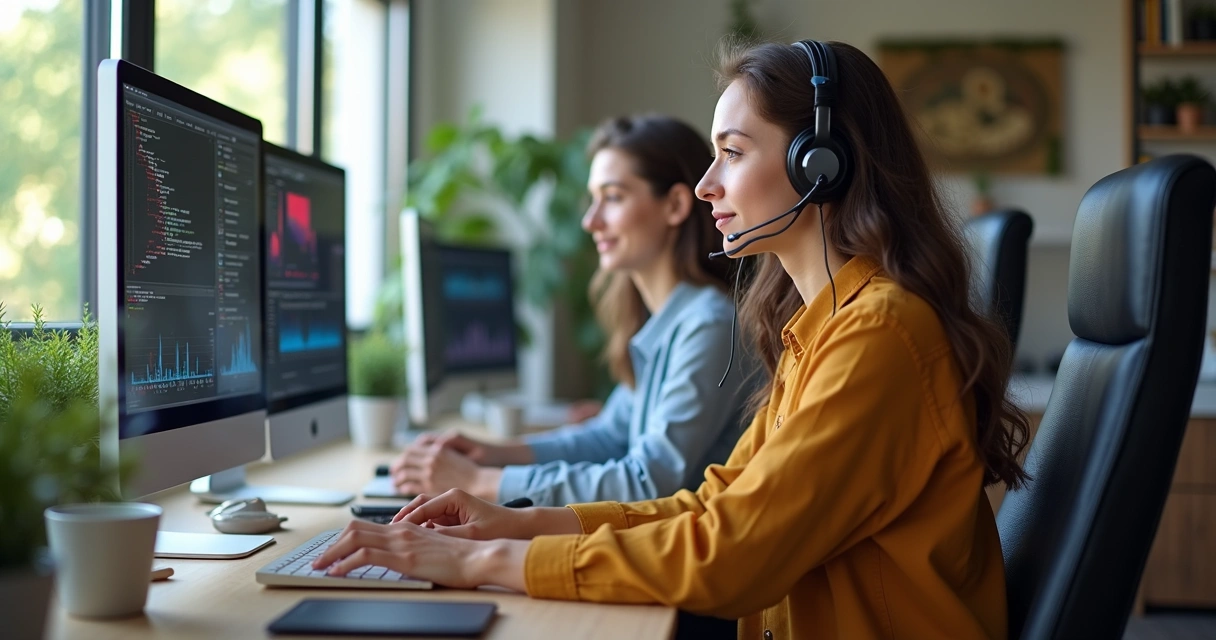 Profissionais diversos trabalhando remotamente em seus computadores em ambientes confortáveis e modernos de home office 