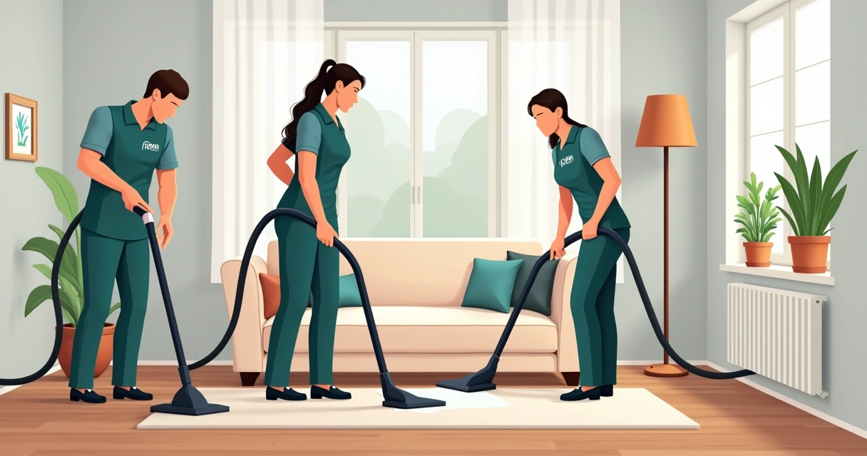 Equipe profissional limpando sofá com equipamentos modernos 
