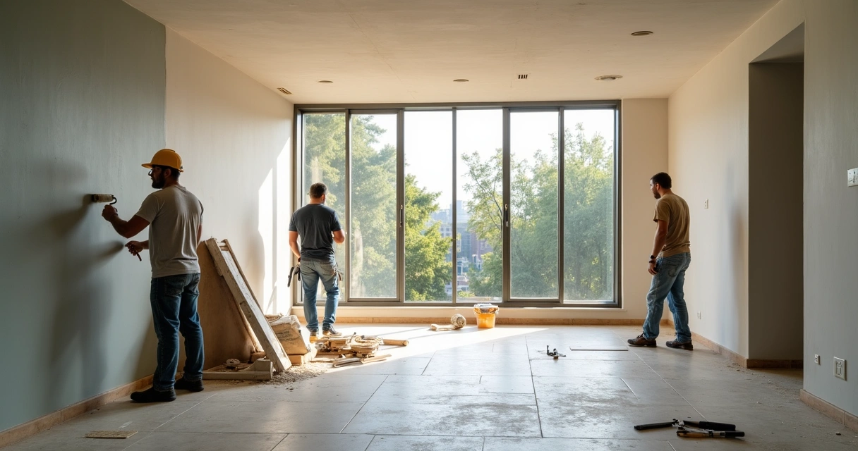Equipe de profissionais reformando apartamento 