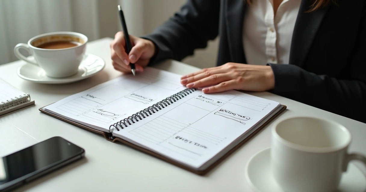 Profissional organizando agenda com trabalho e família