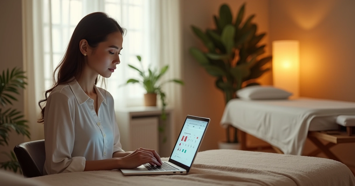 Profissional de bem-estar usando uma plataforma digital 